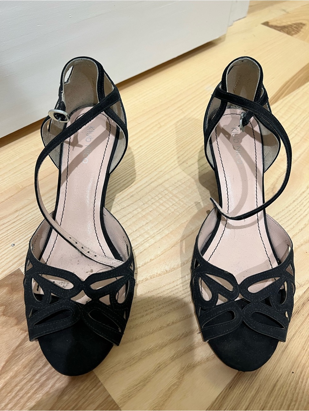 Anthropologie Black Cutout Strappy Heels shoes dressy size 8.5